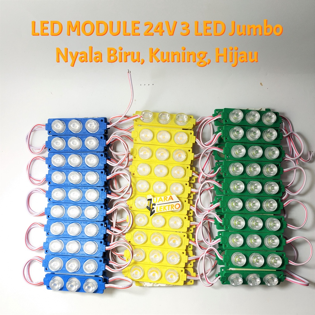 LED MODULE 24V 3 LED Jumbo Nyala Biru, Kuning, Hijau, Putih