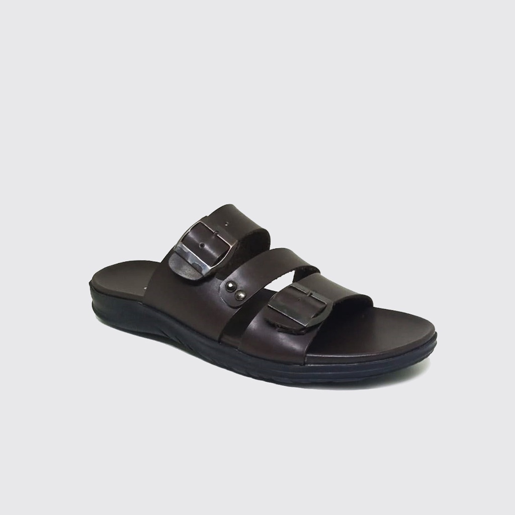 DERICK X ZAGIB | Sandal Pria Kulit Asli Full Black &amp; Brown / Sendal Flat Cowo Style