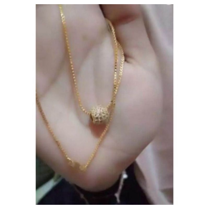 Kalung motif itali liontin bola full permata titanium rosegold terbaru anti luntur dan karat