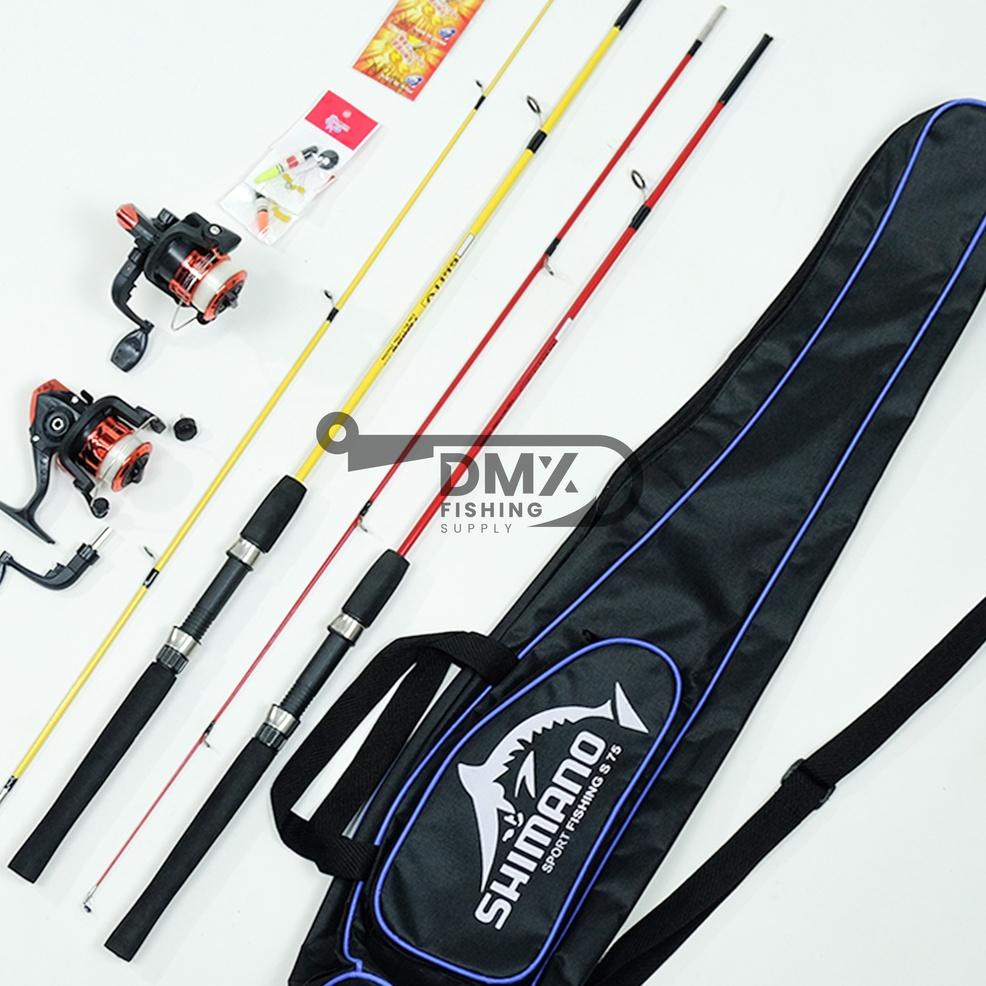 STOK TERBARU 2 Full Set Alat Pancing Joran Sambung 120-150 Cm Tas Shimano Reel 5Lengkap Isi 2 Set Pa