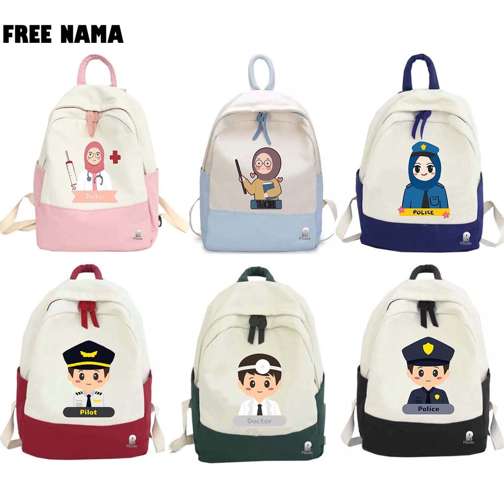 TAS RANSEL BACKPACK ANAK SEKOLAH MOTIF COSTUM PROFESI/CITA CITA UNISEX (FREE NAMA)