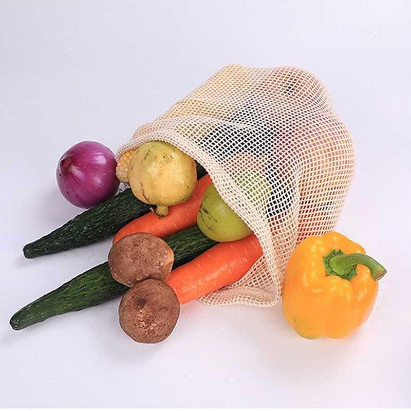 Tas Belanja Lipat Vegetable and Fruit Cotton Mesh Bag - BG1 - Light Gray