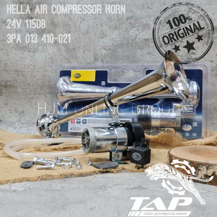 KLAKSON TEROMPET HELLA AIR COMPRESSOR HORN CHROME 24V ORIGINAL