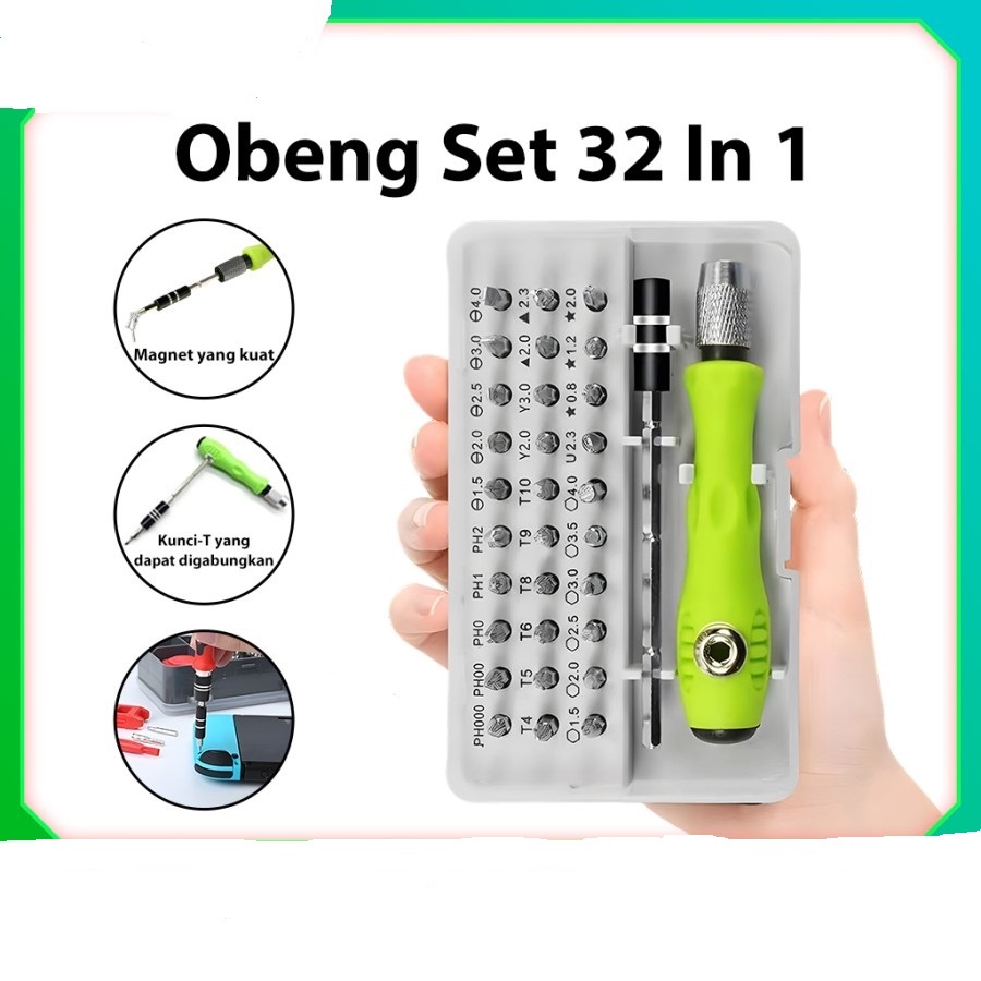 Obeng Set Hijau 32in1 Screwdriver Magnet Tool Service HP Komputer DLL