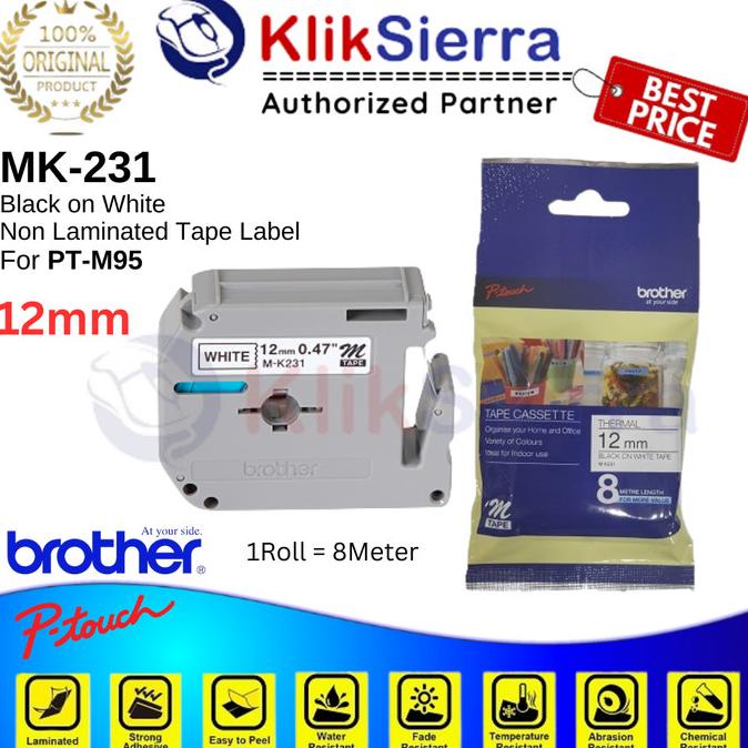 

BROTHER MK-231 PTouch Label 12mm Black on White MK231 K231 M231 M-K231