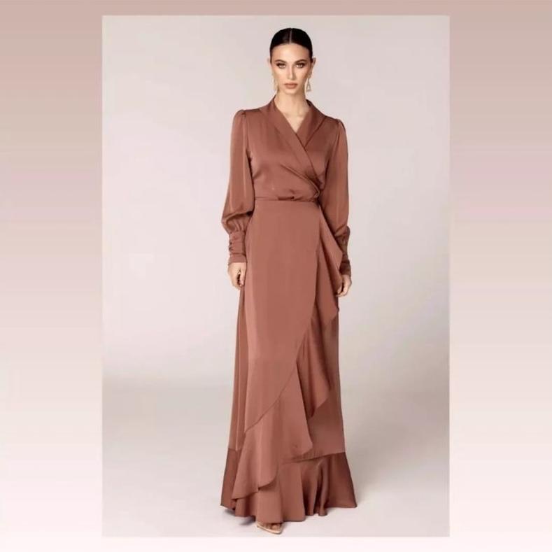 TERLARIS Yara Dress ( custom dress kondangan wisuda bridesmaid gamis satin silk murah seragam couple