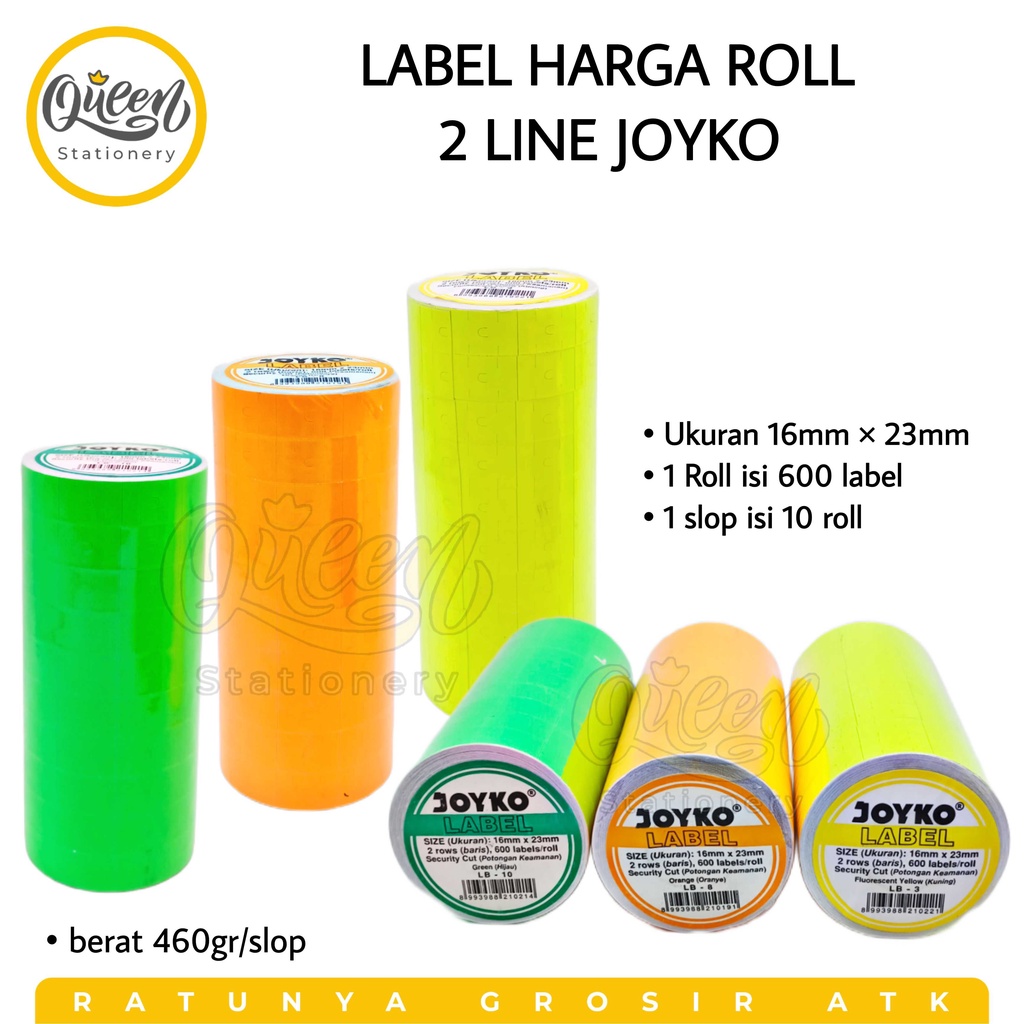 

1 SLOP (10 ROLL) LABEL HARGA ROLL 2 LINE WARNA JOYKO PRICE LABEL
