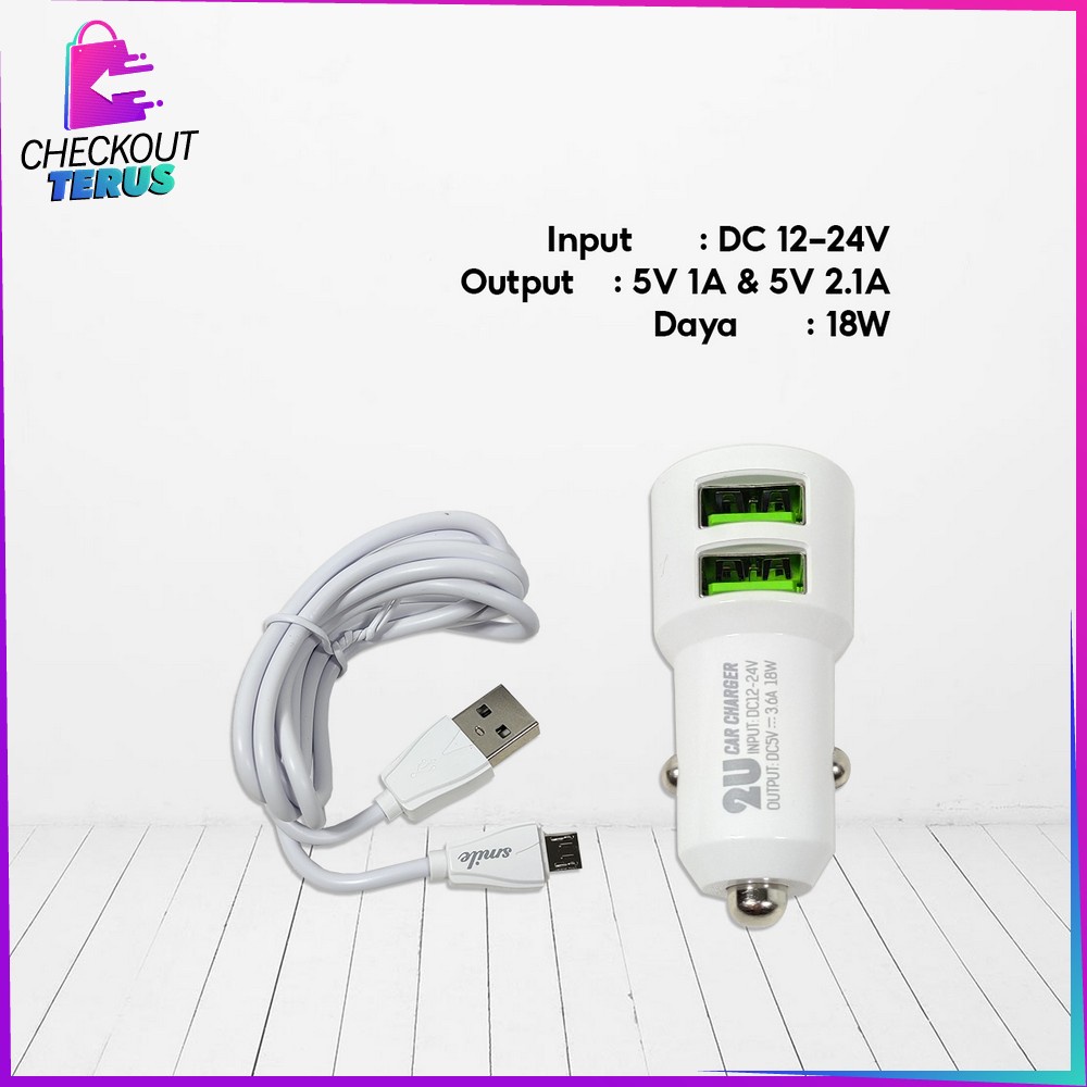 CT C820 Adaptor Car Charger Double USB Universal Crystal White  2 Output Colokan Mobil Portable Pengisi Daya Hanphone Travel