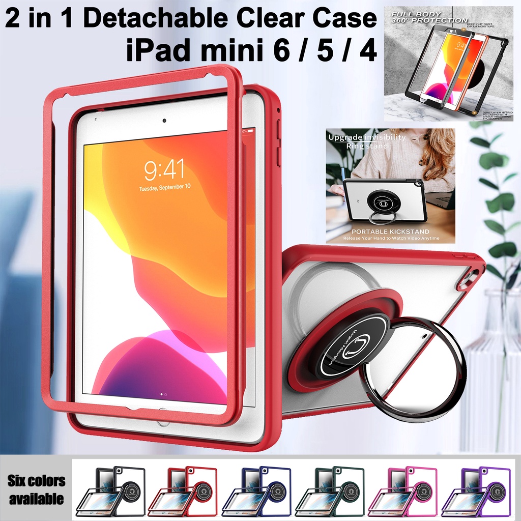 Untuk iPad Mini6 (2021) 8.3 &quot;A2568Mini5 4 7.9&quot; Fashion Shockproof Tablet Case360° Rotating Stand Full Body Protection 2in1 Rangka Lepas Pasang Penutup Bening