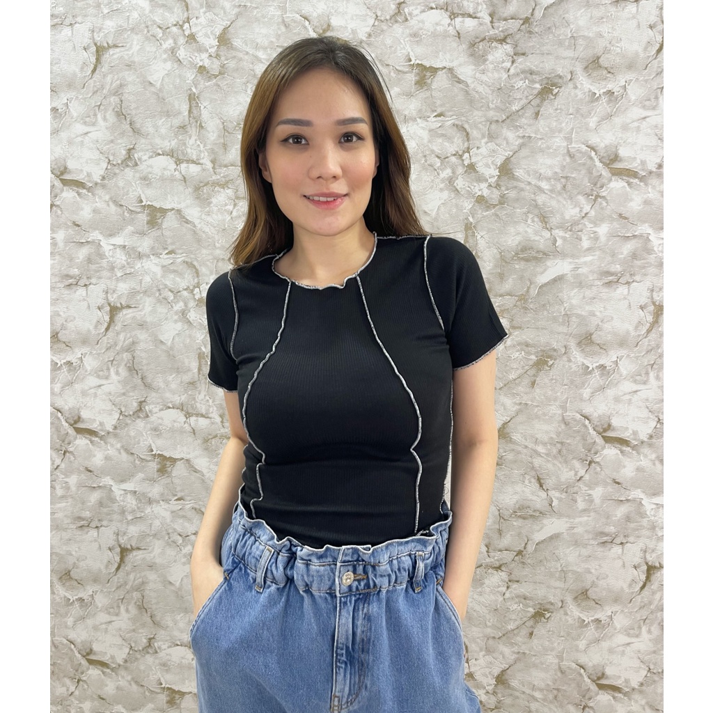 MODAVIE - ELDORA CROP TOP Baju Atasan Wanita Crop Kombinasi