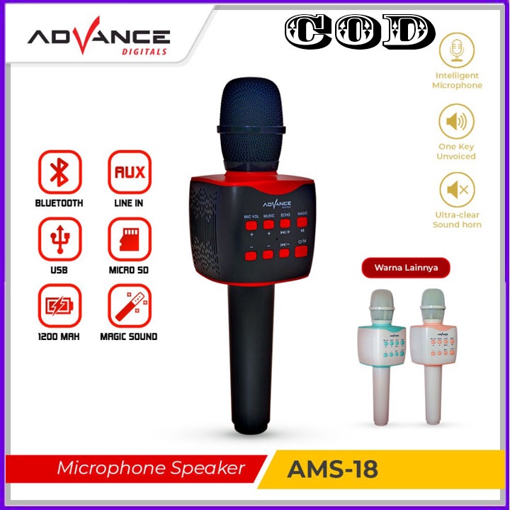 Mic Karaoke Advance Ams 18 Wireless Bluetooth Microphone Speaker ORI PROMO MANTAP