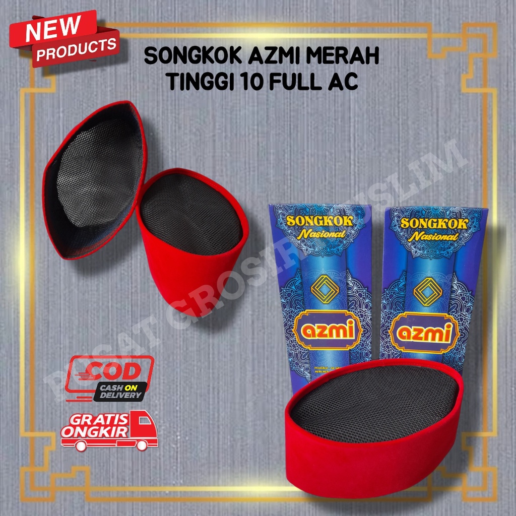 Songkok Nasional Merah Peci Kopiah Songkok Azmi Polos FULL AC Tinggi 10 Kualitas Premium!!!