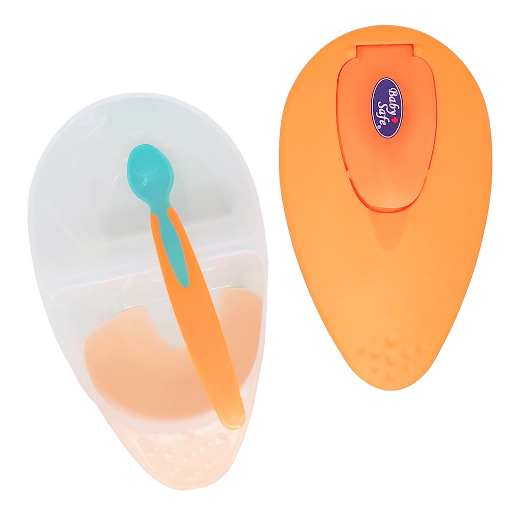 Baby Safe FB001 Twin Taste Bowl Mangkok Makan Bayi 2 Kompartemen dan Sendok Sensor