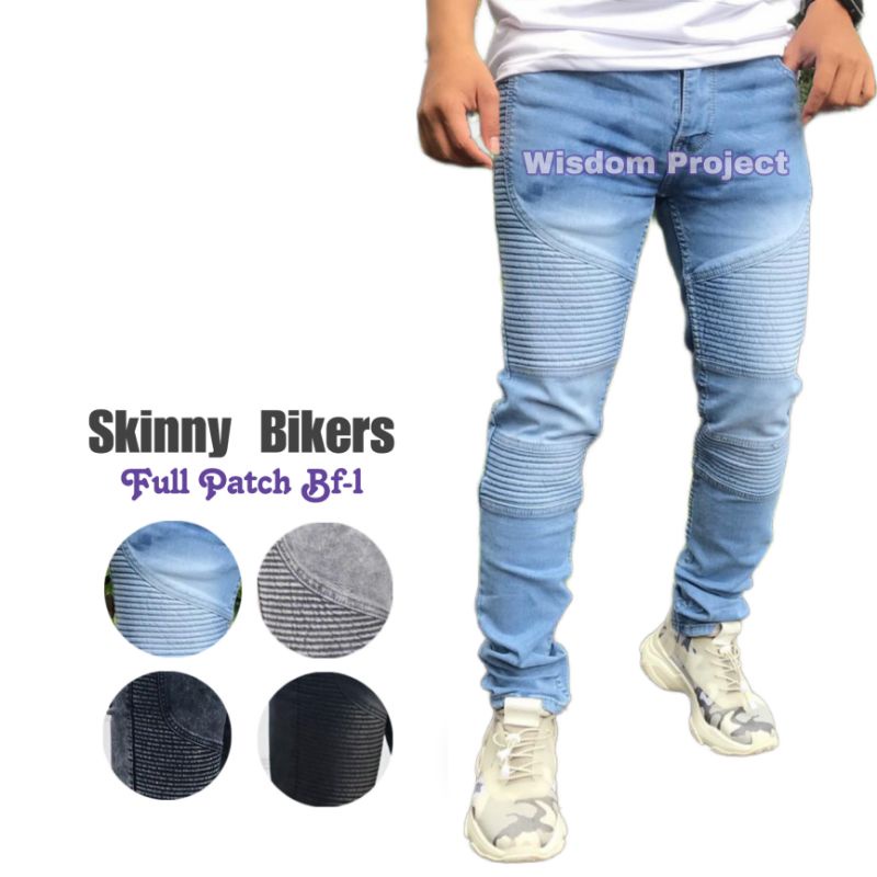 WSDM - Skinny Jeans Bikers Celana Biker Pria Soft Jeans Ripped Patch BF1 Full Denim cowok