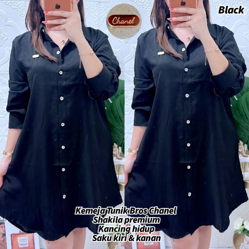 Kemeja Tunik Bros Chanel 2warna 97.000 Bahan shakila premium Ld 110 Pj 90