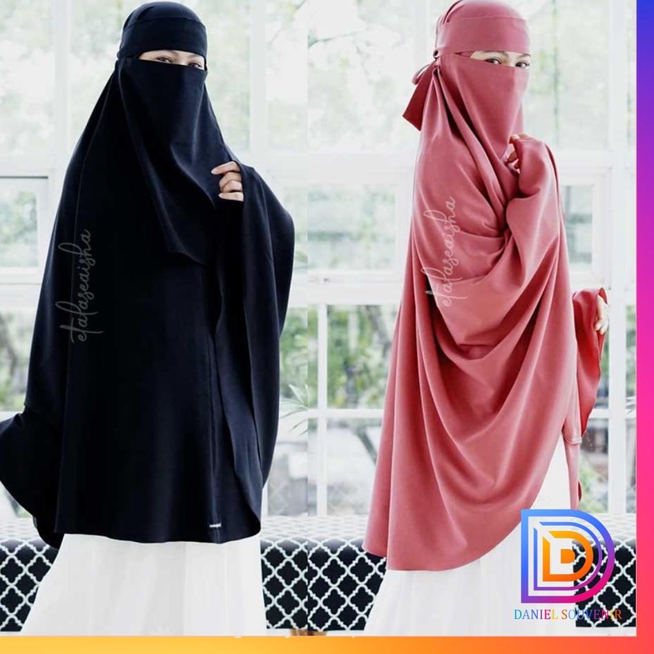 Set Jilbab Syari Long Khimar Non Pet Bonus Niqab Bandana Wolfis Alsyahra Exclusive [SAG.29Ma23e]