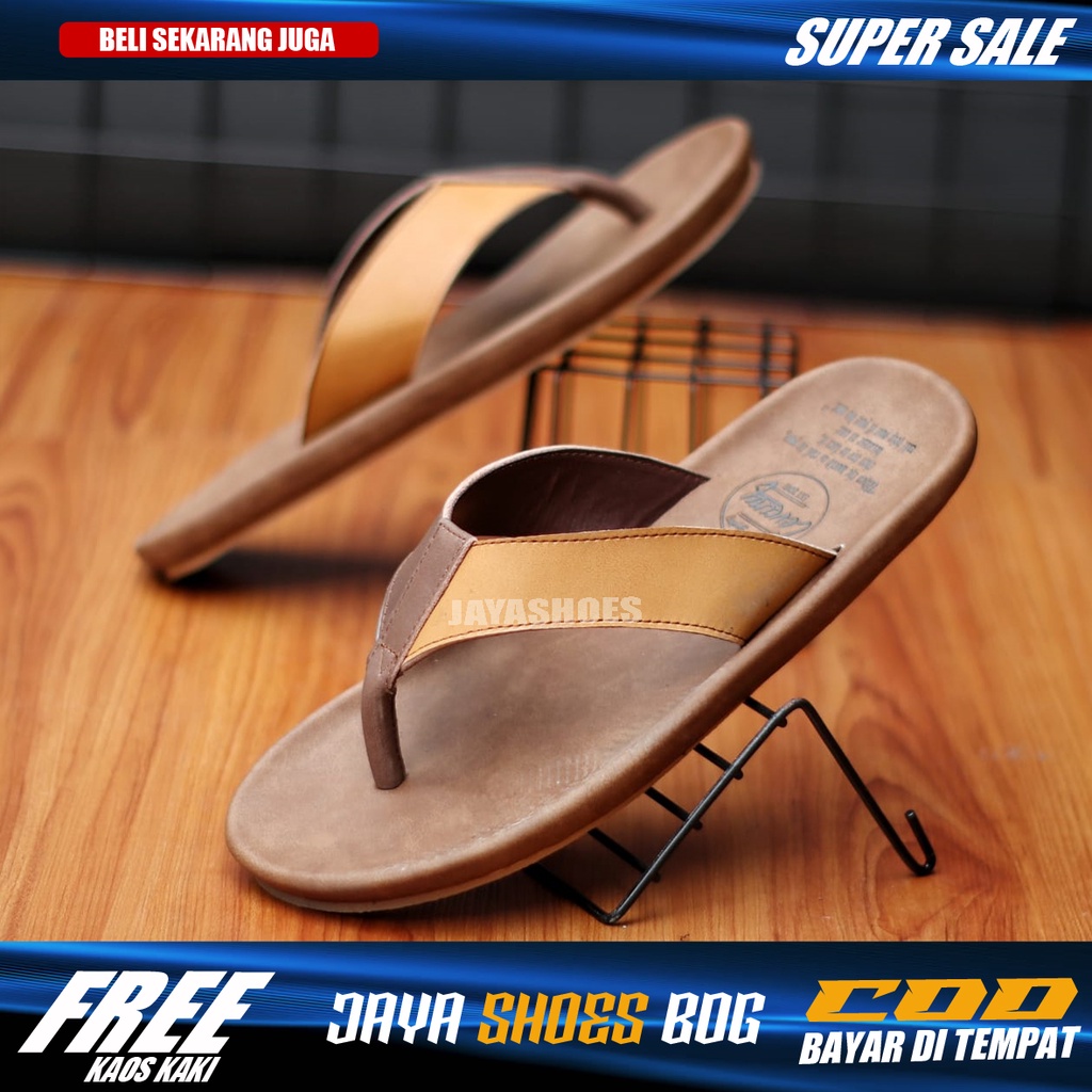 JAVIT|Sandal Kasual Kulit Pria Original Trendy Kekinian Model Tali Hitam Coklat Murah