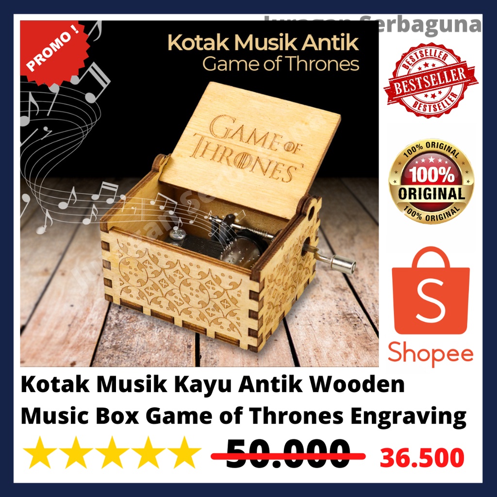 Kotak Musik Kayu Antik Wooden Music Box Game of Thrones Engraving