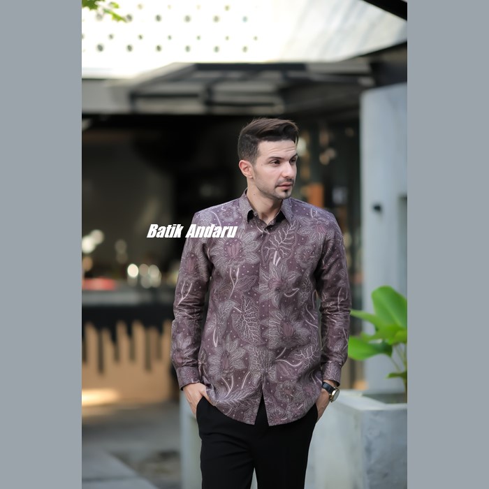 Baju Kemeja Batik Pria Slimfit Lengan Panjang Modern Elegant Heem Premium Bahan Katun Prisima Motif Bunga