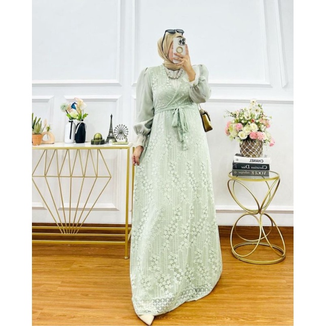Dress brukat wanita baju pesta seragaman keluarga dress lebaran idul fitri jumbo gamis wanita murah