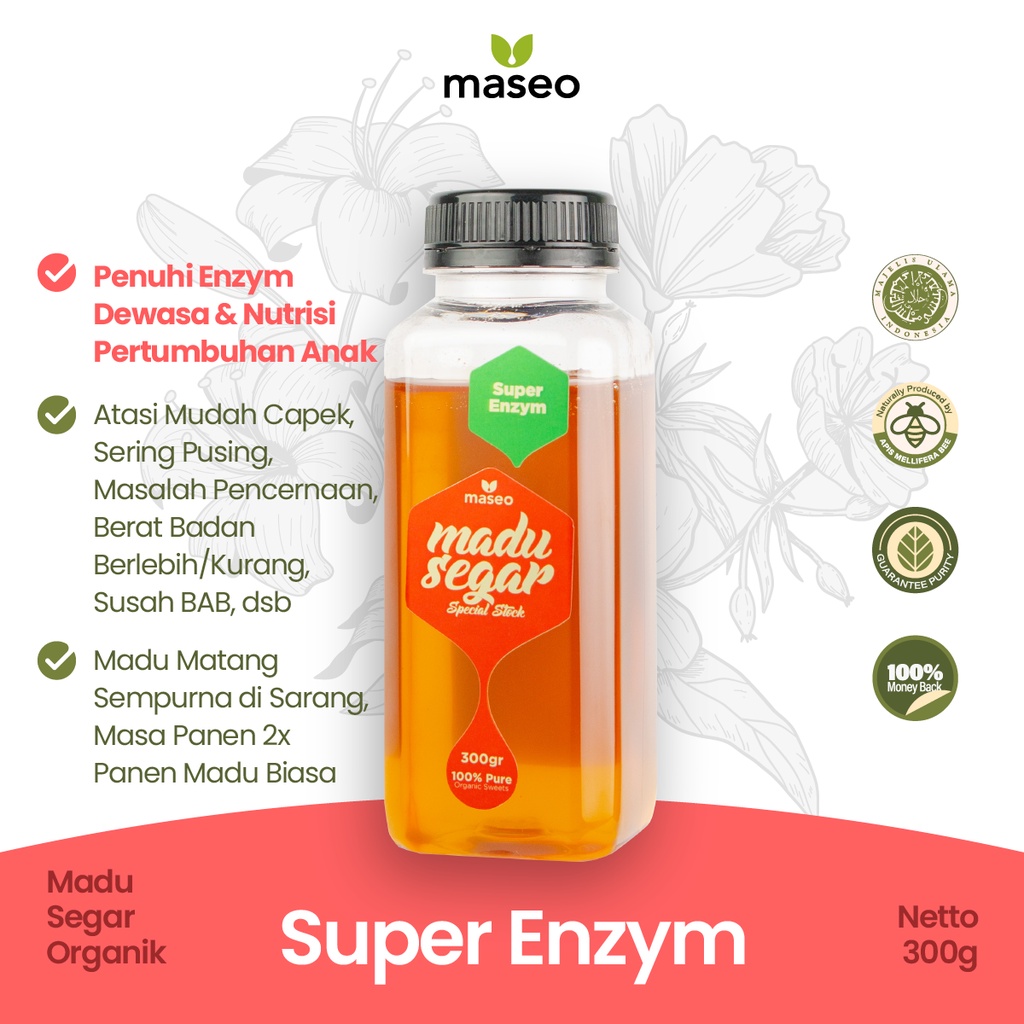 

Madu Segar Super Enzym 300gr Maseo Murni Asli 100% Alami Alam Pure Quick Fresh Raw Honey Mentah Original