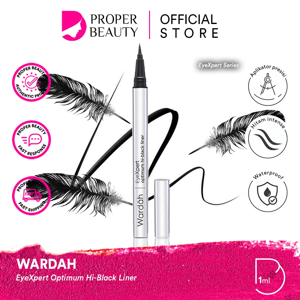 WARDAH EyeXpert Optimum Hi-Black Liner Indonesia / Eyeliner Spidol 1g / Waterproof Warna Intense Long Wear Cair Black Hitam Natural / Pen Pena Aplikator Persisi Anti Air Tahan Lama Kelopak Mata Brow / Cosmetic Makeup Face Eye Make Up / Eye Xpert Series /