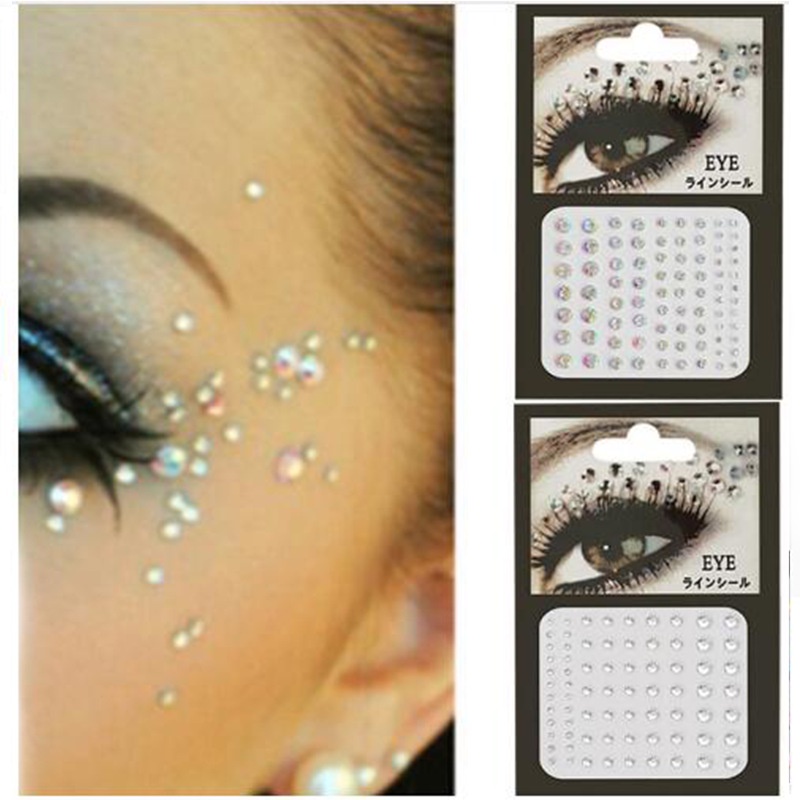 Stiker Mutiara Berlian Imitasi 3D Bahan Akrilik Warna-Warni Untuk Dekorasi Wajah Drop-shape Round Forehead Eyebrow Stick Face Jewelry