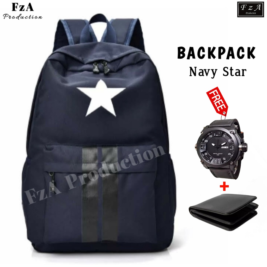 FzA Official - Tas Ransel Gendong Laptop Distro Sekolah Kuliah Pria Wanita Backpack Murah Original Tas Punggung Laptop - Navy Star