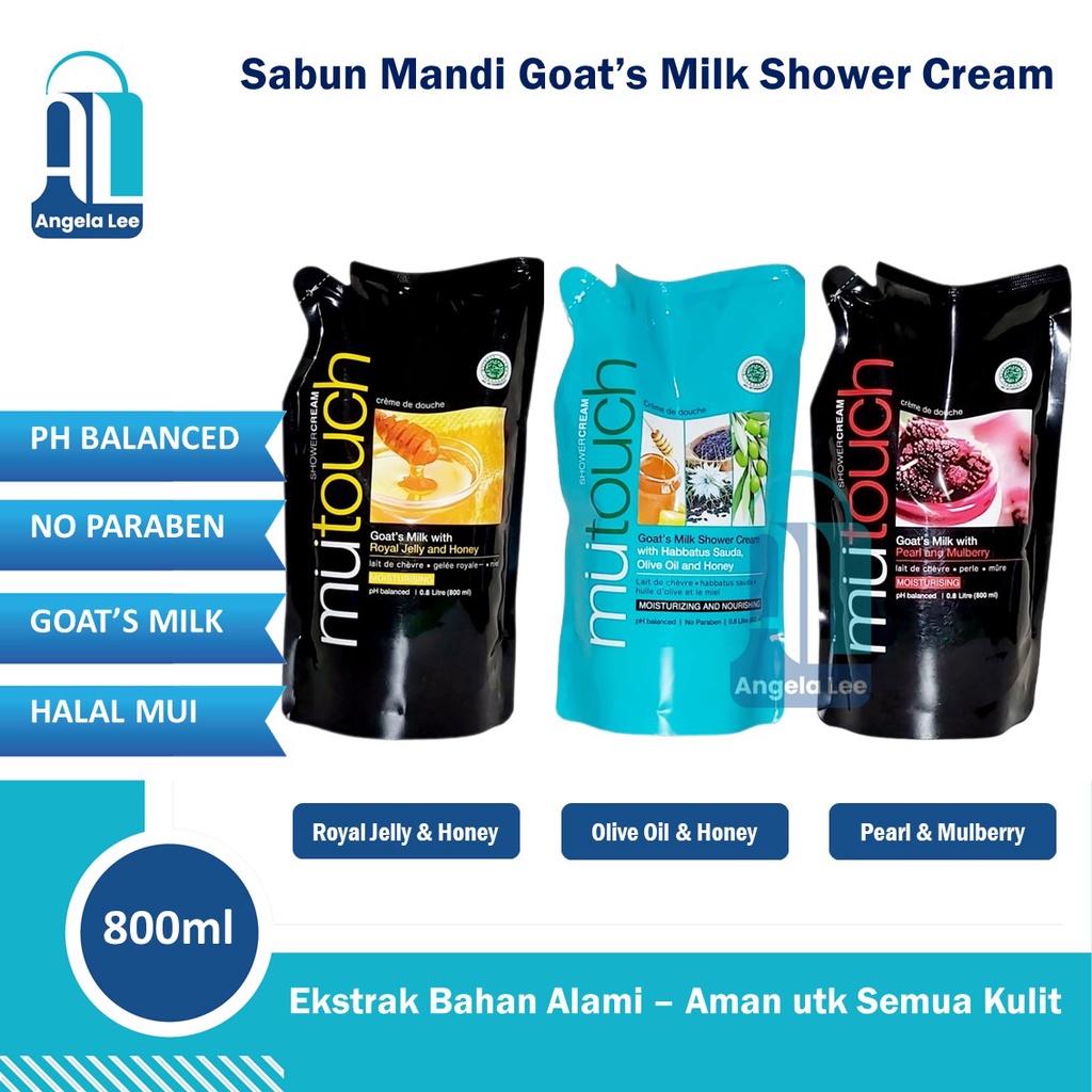 Shower Cream MUTOUCH sabun mandi goat milk ekstrak bahan alami MUI - Royal Jelly&amp;Hon, Refill 800ml