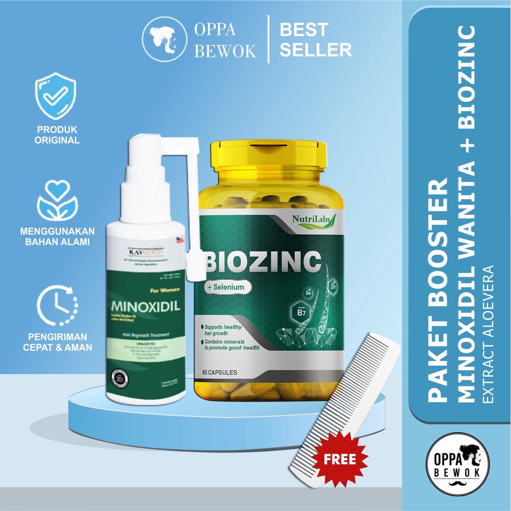 PAKET MAHKOTA RATU KHUSUS WANITA MINOXIDIL BIOZINC ALOE VERA EXTRACT penumbuh rambut pencegah rambut rontok