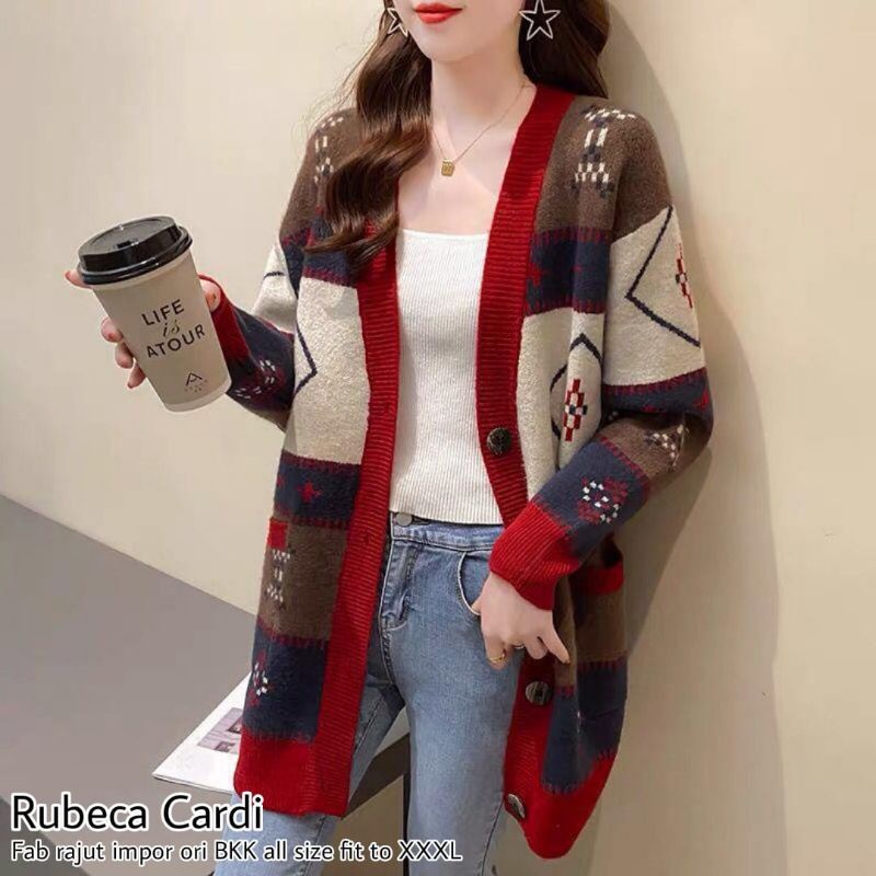 Sweaterr Cardigan Jaket Rajut Import Korea BTS Motif Etnik Print Jumbo