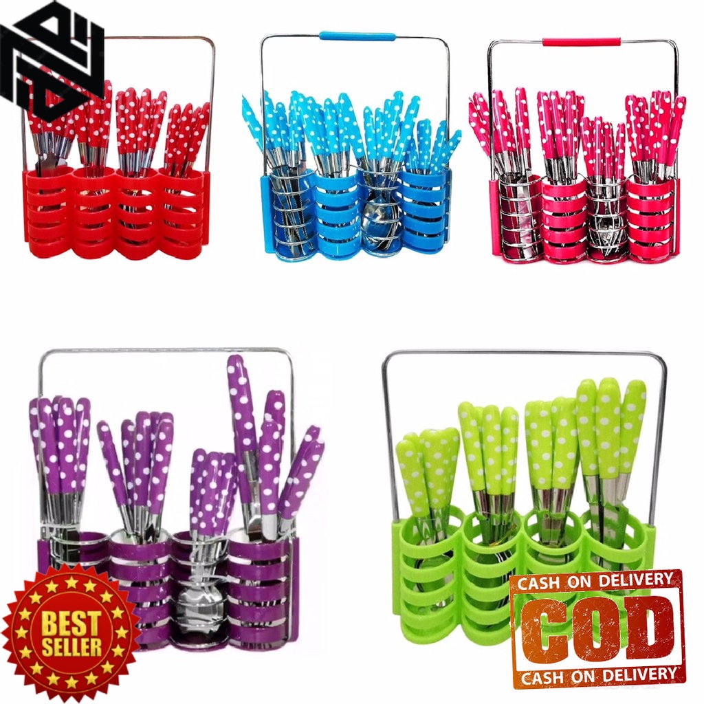 Sendok Garpu Makan Sendok Polkadot Set Stainless Sendok Garpu Pisau Polkadot 24 PCS sendok garpu pis