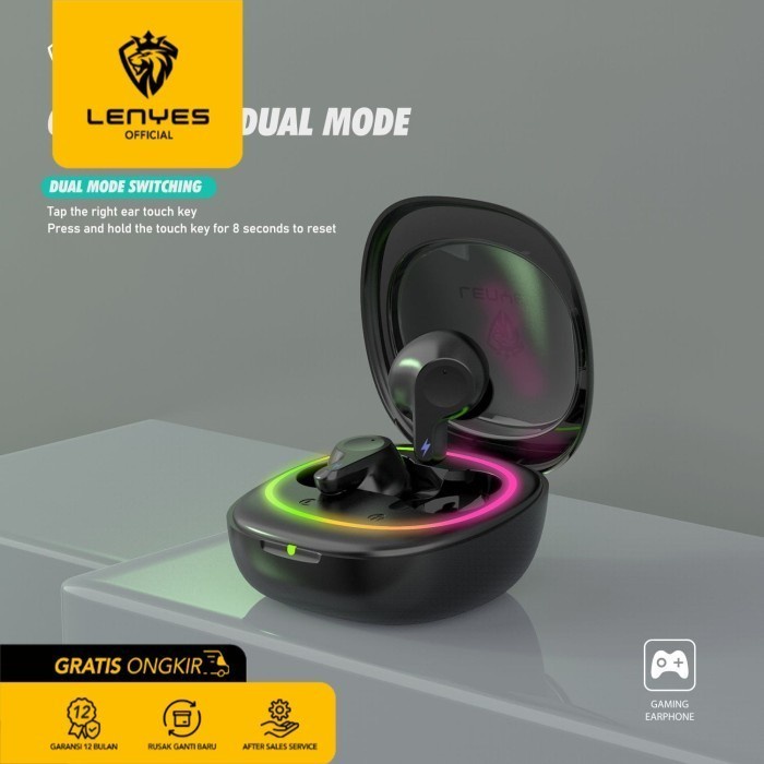 LENYES TWS Earphone Air 53 Wireless Headset Gaming RGB Bluetooth - Hitam headset handsfree earbud rechargeable stereo in ear mini