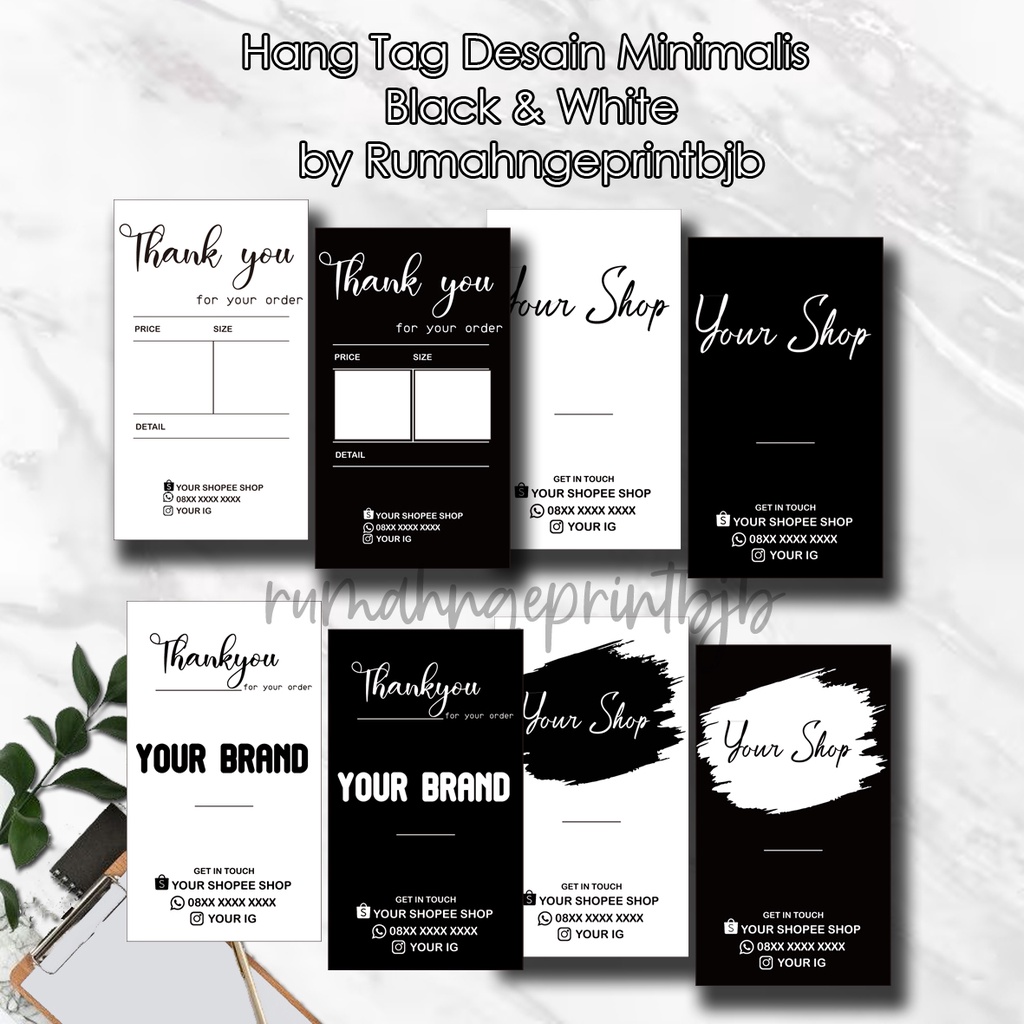 

Hang Tag Hangtag Desain Minimalis Black & White custom