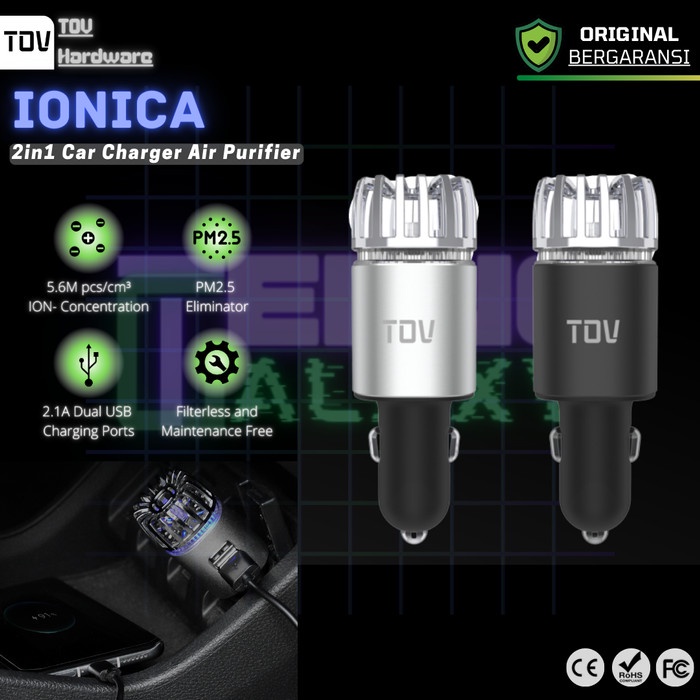 TOV IONICA 2in1 Car Air Purifier Charger Dual USB Ionizer Mobil