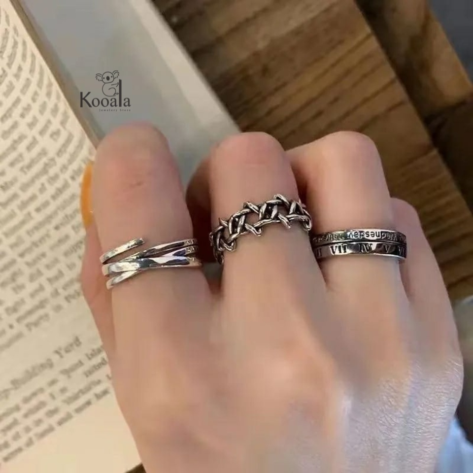 3 Pcs Cincin Angka Romawi Aesthetic Set 3 In 1 Pria Wanita