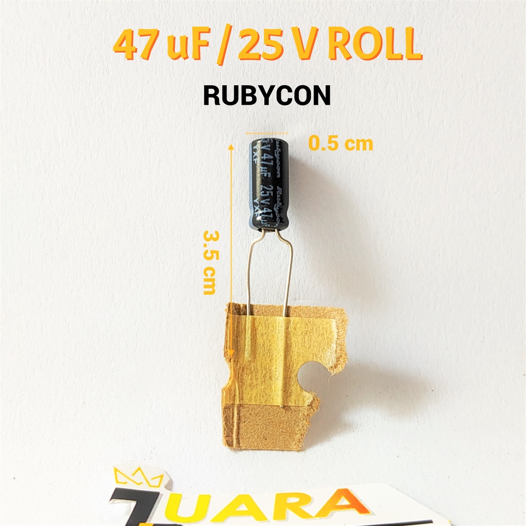 KAPASITOR ELCO 47uF / 25V ROLL (1 Pcs) | Capasitor Elko 47 uF/25 Volt ROLL RUBYCON