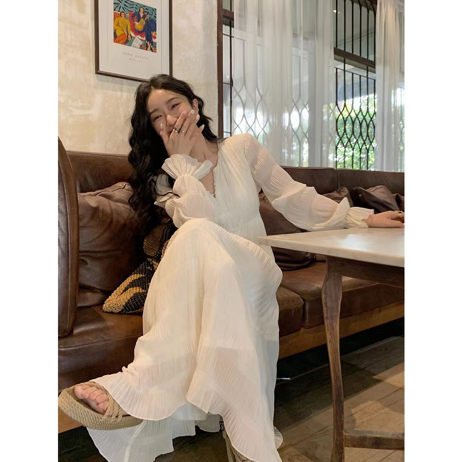 Rok mid-length gaun wanita Prancis lengan panjang musim semi baru