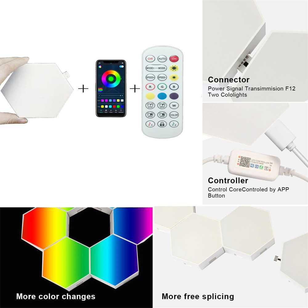 Lampu Hias Hexagonal LED RGB Smart App Control 10 PCS - HD003 - White