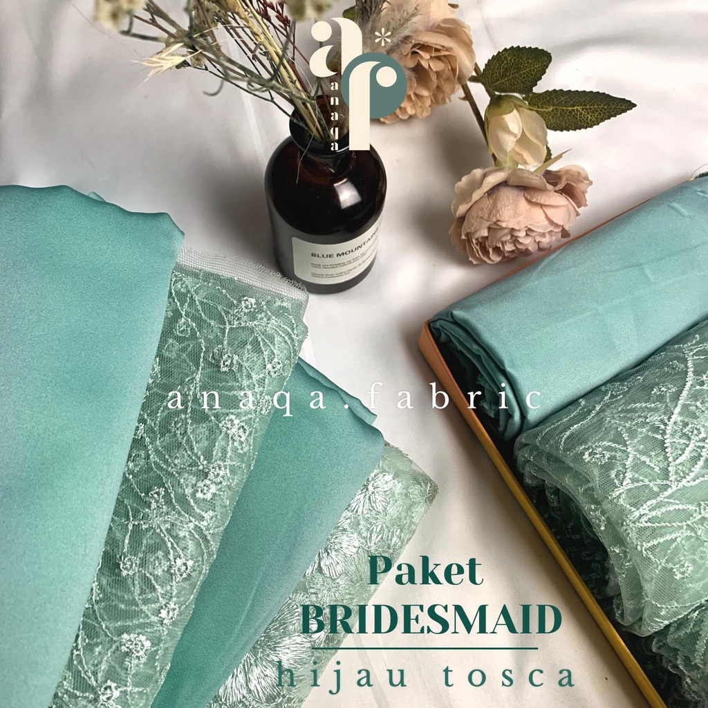 Paket Kain BRIDESMAID PREMIUM // Lamaran // Seragaman Keluarga // Wisuda Lengkap Satin Kebaya Brokat Warna Hijau Tosca