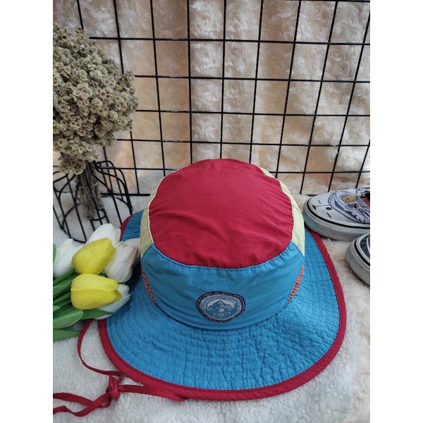 preloved topi rimba bucket hat buket tali 3tone merah biru kuning cewek cowok