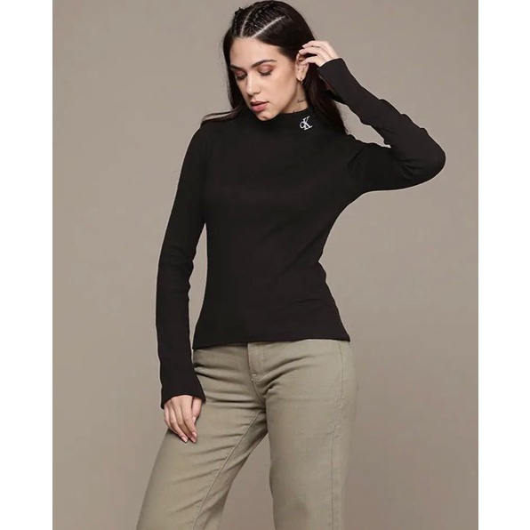 Ck Slim Highneck Ribbed Top