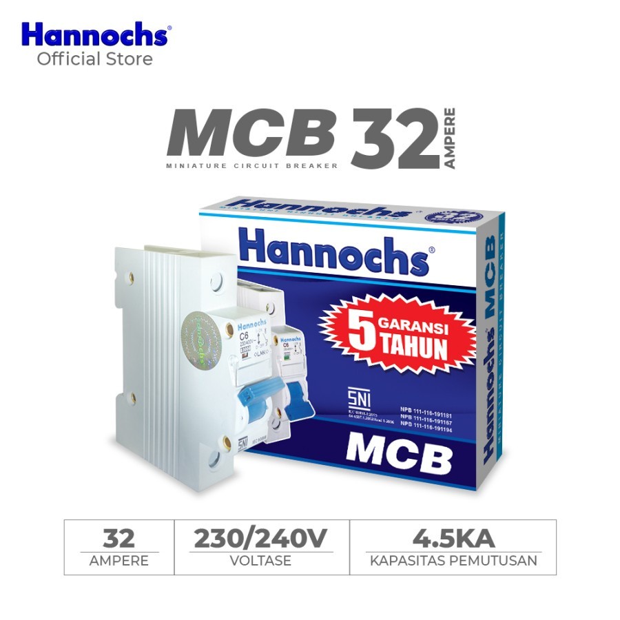 Hannochs - MCB 1Phase 6A, 10A, 16A, 25A, 32A, 40A SNI