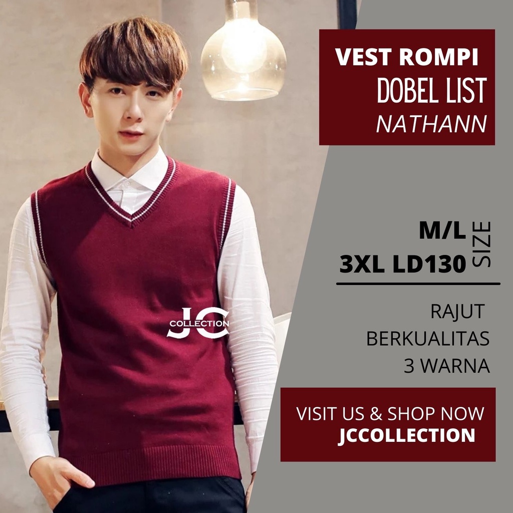 Rompi Pria Rajut Knit Vest Vneck Variasi List Nathan - JCCollections