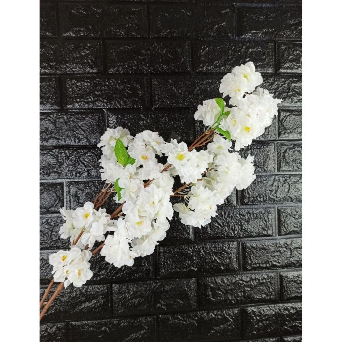 Bunga Sakura Mekar 3 Cabang Import - Putih/bunga plastik/daun plastik - toko kami sedia bunga sakura plastik imlek tinggi sudut ruangan artificial hidup lusinan jumbo besar palsu dekorasi 1 meter lampu pot