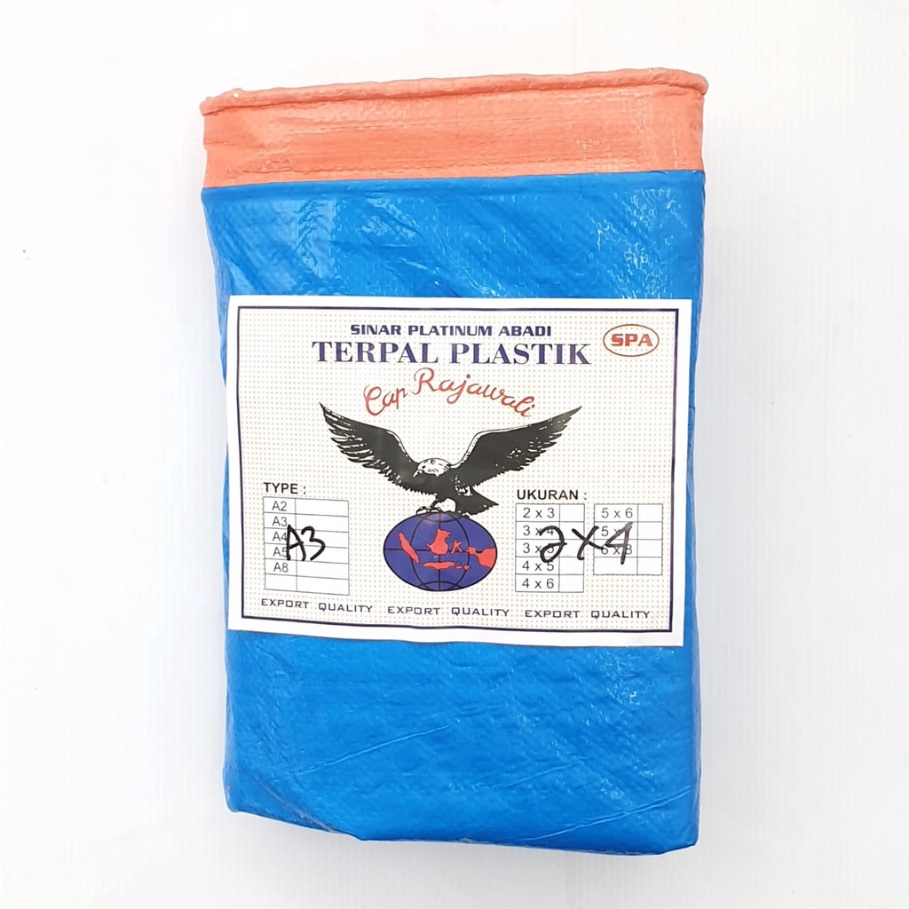 Rajawali ORI 100% Super UV A3 2x4 Meter BIRU MUDA ORANGE Terpal Plastik PREMIUM Bagus Awet Dan Murah