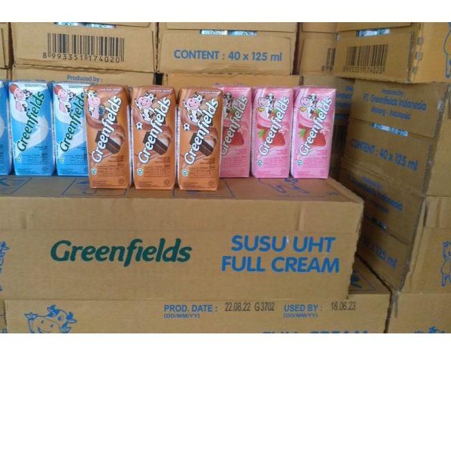 

☑ PROMO Susu UHT Greenfields 125ml Fullcream Strawberry Chocomalt karton dus isi 40 EXP ☄