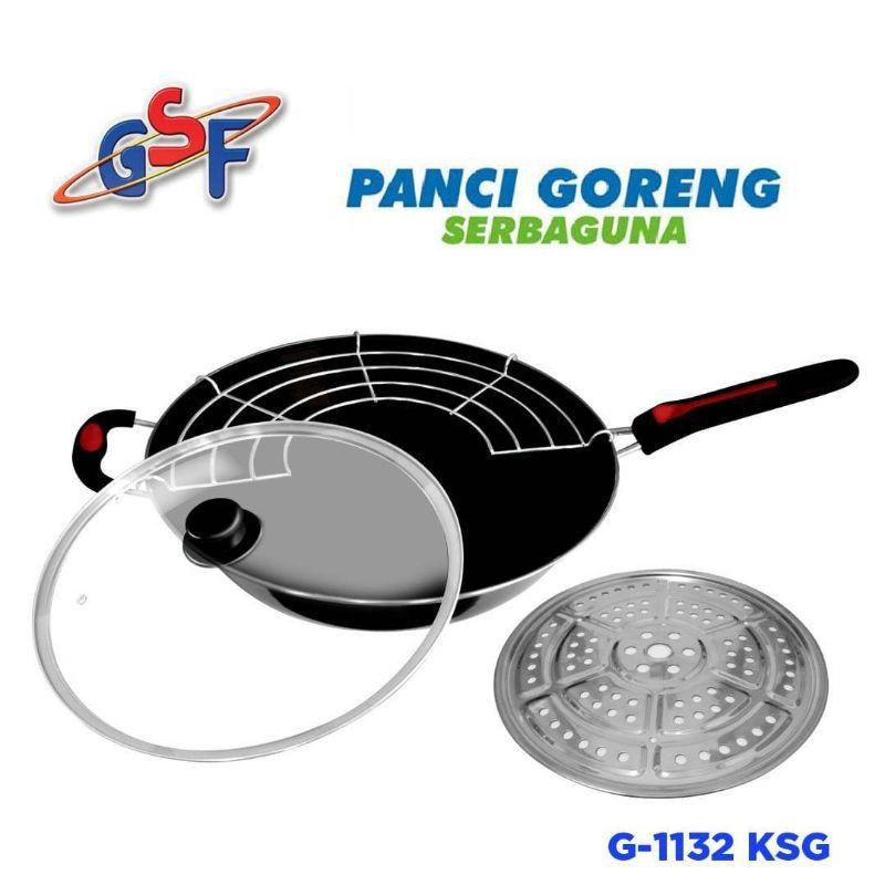 GSF Panci Goreng Serbaguna Anti Lengket Tutup Kaca / Panci Wajan Tutup Kaca 32 CM