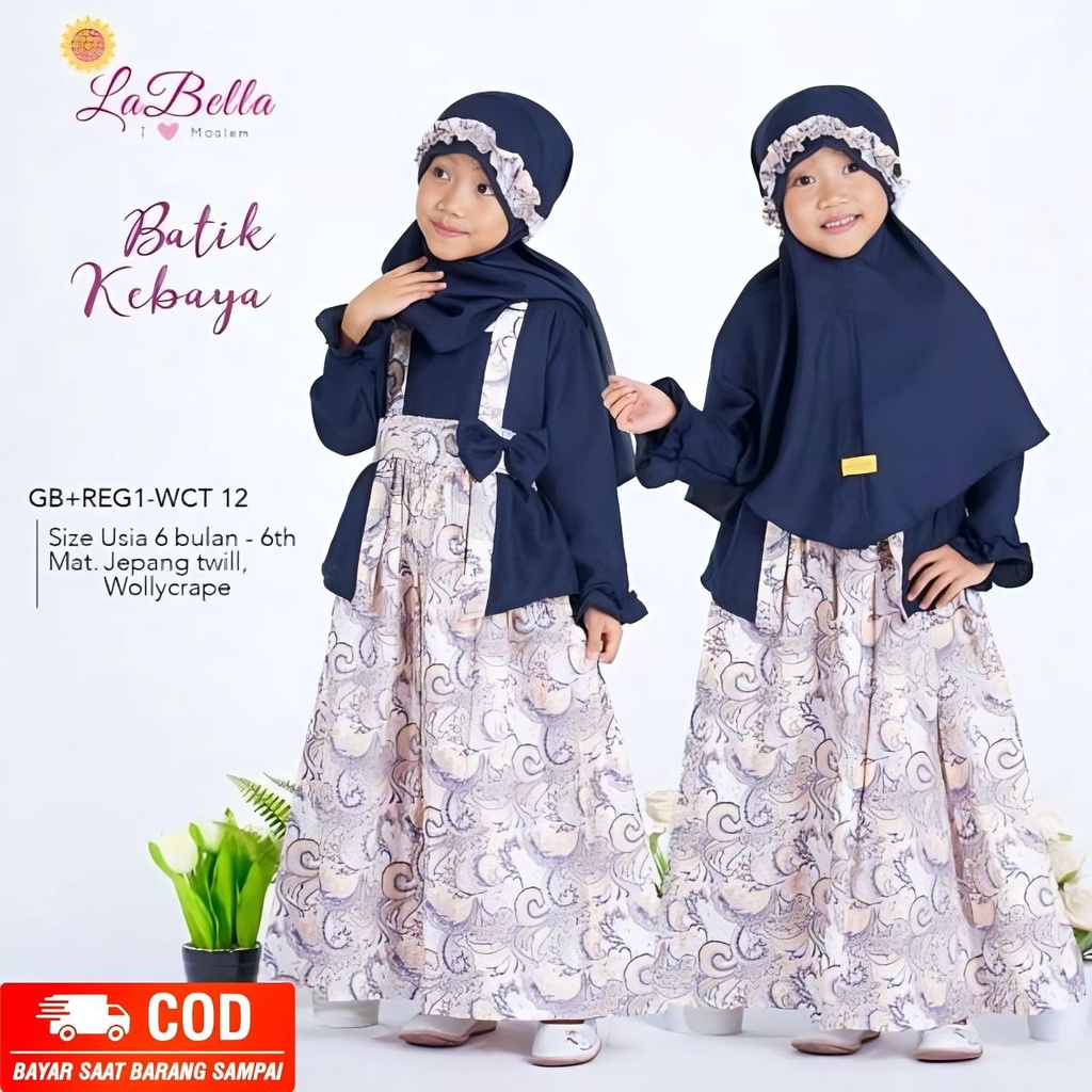LABELLA GAMIS KEBAYA KUTUBARU MOTIF BATIK ANAK CEWEK BAHAN KATUN JEPANG ADEM PREMIUM DRESS MUSLIM SE
