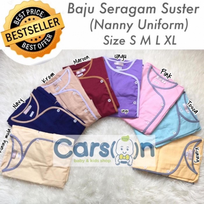Baju Suster Baju Seragam Suster Kancing Samping / Baju Baby Sitter Celana Panjang - TOSCA, L(R8N7) b